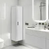 A modern bathroom with a white tall cabinet, sink, and mirror. Anteprima dell’immagine prodotto