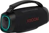 A black LG XBOOM GO XG8T portable speaker with a blue illuminated 'X' logo on the left end and red 'XBOOM' branding on the body. Podgląd zdjęcia produktu