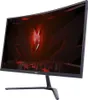 A curved computer monitor displaying a red and black abstract graphic. Produktbild-Vorschau