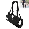 A black dog mobility harness is shown against a white background, with a smaller inset image of a person using a similar harness to help a dog walk. Produktbild-Vorschau