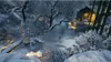 A person is swimming in a cold river next to a cabin in a snowy forest. Náhľad obrázku produktu