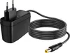 A black power adapter with a coiled cable and a European plug. Voir les images du produit
