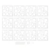 A grid of twelve white square decorative panels with a circular cutout pattern, arranged in three rows of four, with a small collection of screws and rings below them. Náhled obrázku produktu