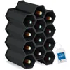 A black hexagonal wine rack filled with wine bottles, shown from a diagonal angle. Produktbild-Vorschau