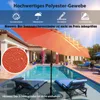 An orange patio umbrella is set up next to a swimming pool with lounge chairs. Produktbild-Vorschau