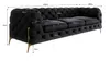 A black Chesterfield sofa with dimensions indicated by measurement lines and text. Produktbild-Vorschau