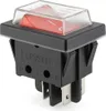 A close-up studio shot of a red rocker switch with a clear protective cover. Náhľad obrázku produktu