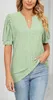 ASKSA Damen T-Shirt Puffärmel Aushöhlen Bluse V-Ausschnitt Produktbild-Vorschau 2