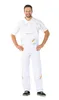 A man wearing white overalls with yellow accents stands against a white background. Produktbild-Vorschau