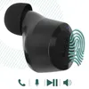 A close-up of a black wireless earbud with a fingerprint graphic overlay, and icons representing phone, microphone, play/pause, and volume at the bottom. Anteprima dell’immagine prodotto