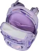 An open backpack with a camouflage pattern in shades of purple and pink. Anteprima dell’immagine prodotto