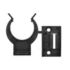 A black plastic clip with two parts, one designed to hold a cylindrical object and the other to attach to a surface. Voir les images du produit
