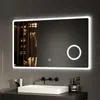 A modern bathroom vanity with a rectangular LED mirror above a white sink. Produktbild-Vorschau