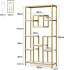 A diagram showing the dimensions of a gold and white bookshelf, with human figures for scale. Produktbild-Vorschau