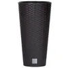 A dark brown, tall, cylindrical planter with a woven texture and a small silver square emblem near the bottom, set against a plain white background. Produktbild-Vorschau