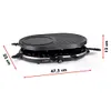 A black raclette grill with dimensions indicated by red lines and text. Produktbild-Vorschau