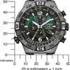 A close-up, angled view of a Citizen Eco-Drive radio-controlled watch, with a ruler and scale in millimeters and inches overlaid on the left and bottom of the image. Produktbild-Vorschau