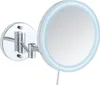 A silver wall-mounted cosmetic mirror with LED lighting. Produktbild-Vorschau