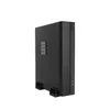A black computer case is shown standing upright on a white background. Produktbild-Vorschau