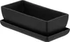A black rectangular ceramic planter with a matching saucer, shown from a slightly elevated side angle against a white background. Produktbild-Vorschau