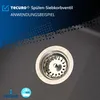 A close-up of a sink drain with a Tecuro logo and text overlay. Produktbild-Vorschau