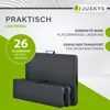 Marketing image showing folded benches and a table, with text highlighting features. Produktbild-Vorschau