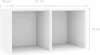 A white cube shelf unit is shown, with dimensions indicated by lines and text. Voir les images du produit