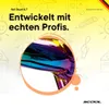 A yellow background with hand-drawn elements like children's drawings of houses, suns, and musical notes, along with a tic-tac-toe game and a pencil. A colorful, iridescent object is partially visible in a circular frame in the foreground. Text and a logo  Produktbild-Vorschau