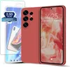 A red phone case and screen protector are displayed next to a smartphone. Produktbild-Vorschau
