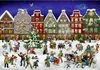 A festive winter scene with children playing in the snow in front of decorated buildings and a Christmas tree. Náhled obrázku produktu
