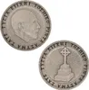 Two sides of a coin are shown, one with a profile of a person and the other with a cross monument. Náhled obrázku produktu