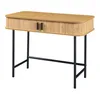 A console table with a wooden top and black metal legs, shown against a white background. Podgląd zdjęcia produktu