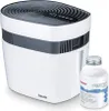 A white Beurer air purifier with a black top and a bottle of sea salt next to it. Produktbild-Vorschau