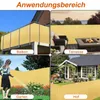 A collage of four images showing different applications of a yellow privacy screen fence. Náhled obrázku produktu