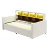 A white upholstered daybed with a headboard featuring built-in shelves and LED lighting. The daybed has two drawers underneath. Anteprima dell’immagine prodotto