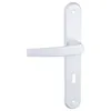 A white door handle with a keyhole on a white background. Produktbild-Vorschau