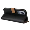 A black flip case for a smartphone is shown from a side angle, with the phone inserted and its camera visible. Produktbild-Vorschau