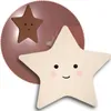 Two star-shaped plush toys, one larger and beige, the other smaller and brown, are shown against a pink circular background. Náhled obrázku produktu