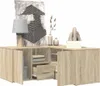 A corner shelving unit with decorative items on top. Voir les images du produit