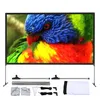 A projector screen with a colorful parrot image displayed on it, along with its accessories and stand components, laid out on a white background. Anteprima dell’immagine prodotto