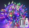 A coiled string of colorful LED lights with a USB connector and a remote control. Náhľad obrázku produktu
