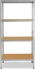 A metal shelving unit with wooden shelves against a white background. Anteprima dell’immagine prodotto