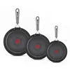 Three frying pans of different sizes are arranged diagonally on a white background. Produktbild-Vorschau