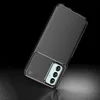 A black carbon fiber textured phone case is shown at an angle against a black background. Produktbild-Vorschau