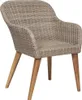 A single taupe rattan chair with wooden legs on a white background. Produktbild-Vorschau