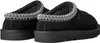 A pair of black UGG slippers shown from a rear side angle. Voir les images du produit