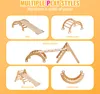A collage of images showcasing different play configurations of a wooden climbing toy set for children. Voir les images du produit