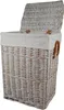 A white wicker laundry basket with a fabric liner and a lid. Produktbild-Vorschau