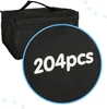 A close-up view of a black bag with the text '204pcs' visible on it, set against a white and light blue background with small blue circles. Produktbild-Vorschau