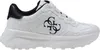 A white Guess sneaker with black accents and a black Guess logo on a white background. Produktbild-Vorschau